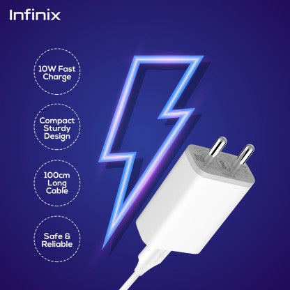 INFINIX 10W QUICK CHARGER COMBO FOR INFINX DEVICES (MICROUSB - CABLE INCLUDED)  (WHITE, CABLE INCLUDED)