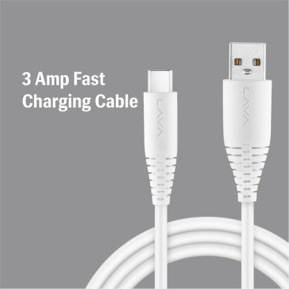 LAVA USB TYPE C CABLE 3 A 1 M D3 SPEED  (COMPATIBLE WITH MOBILE, WHITE, ONE CABLE)