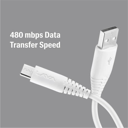 LAVA USB TYPE C CABLE 3 A 1 M D3 SPEED  (COMPATIBLE WITH MOBILE, WHITE, ONE CABLE)