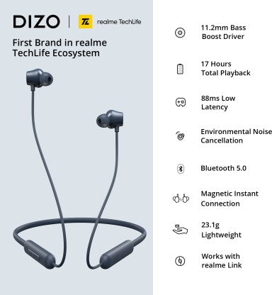 DIZO BY REALME TECHLIFE WIRELESS BLUETOOTH HEADSET  (BLUE, IN THE EAR)