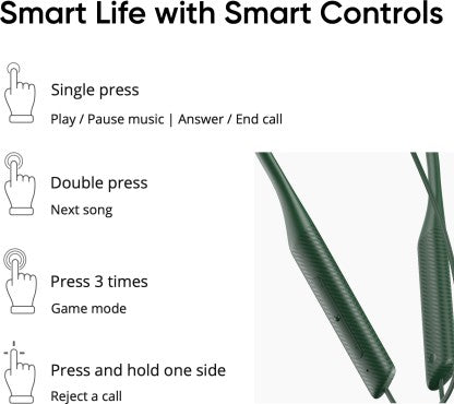 DIZO WIRELESS DASH WITH 30H PLAY AND BLINK FAST CHARGING (BY REALME TECHLIFE) BLUETOOTH HEADSET  (DYNAMIC GREEN, IN THE EAR)