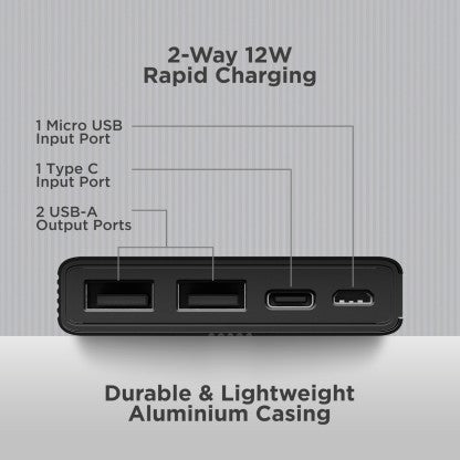BOAT 10000 MAH POWER BANK (12 W, FAST CHARGING)  (CARBON BLACK, LITHIUM POLYMER)