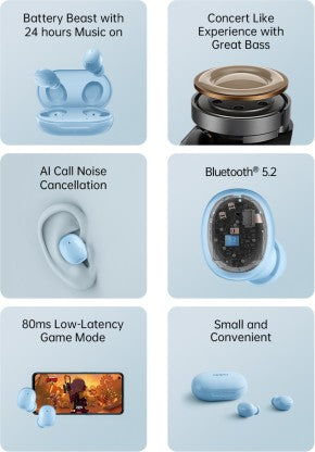 OPPO ENCO BUDS WITH 24 HOURS BATTERY LIFE BLUETOOTH HEADSET  (BLUE, TRUE WIRELESS)