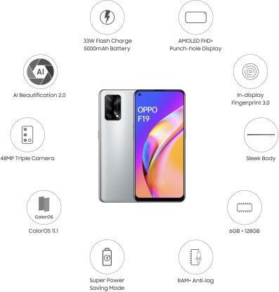 OPPO F19 (SPACE SILVER, 128 GB)  (6 GB RAM)