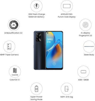 OPPO F19 (PRISM BLACK, 128 GB)  (6 GB RAM)