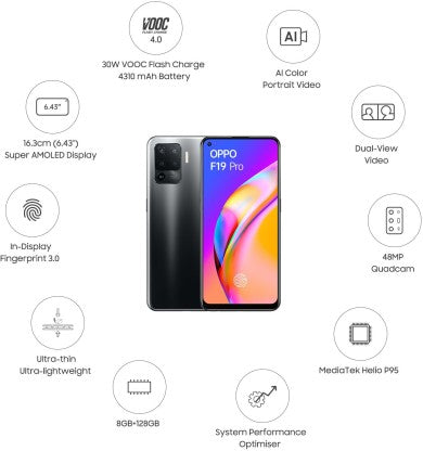 OPPO F19 Pro (Fluid Black, 128 GB)  (8 GB RAM)