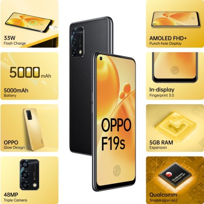 OPPO F19S (GLOWING BLACK, 128 GB)  (6 GB RAM)