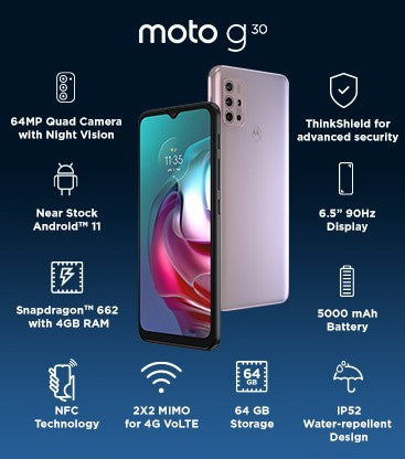 MOTOROLA G30 (Pastel Sky, 64 GB)  (4 GB RAM)
