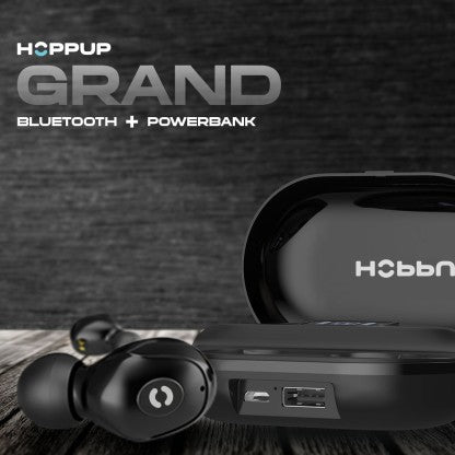 HOPPUP GRAND WITH POWER BANK FUNCTION &AMP; UPTO 75 HOURS PLAYTIME BLUETOOTH HEADSET  (BLACK, TRUE WIRELESS)