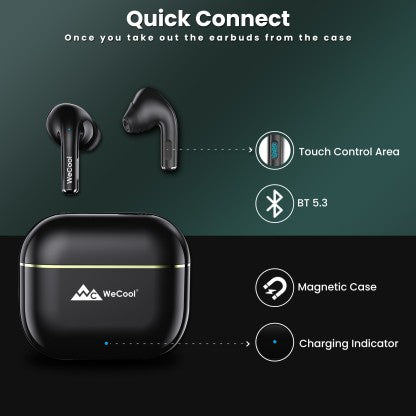 WECOOL H1 TRUE WIRELESS BLUETOOTH EARBUDS WITH 30 HOURS PLAY TIME AND AI POWERED ENC BLUETOOTH HEADSET  (BLACK, TRUE WIRELESS)