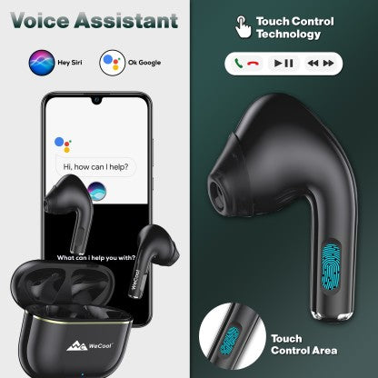 WECOOL H1 TRUE WIRELESS BLUETOOTH EARBUDS WITH 30 HOURS PLAY TIME AND AI POWERED ENC BLUETOOTH HEADSET  (BLACK, TRUE WIRELESS)