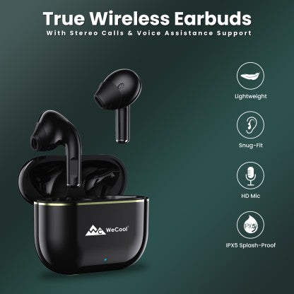 WECOOL H1 TRUE WIRELESS BLUETOOTH EARBUDS WITH 30 HOURS PLAY TIME AND AI POWERED ENC BLUETOOTH HEADSET  (BLACK, TRUE WIRELESS)