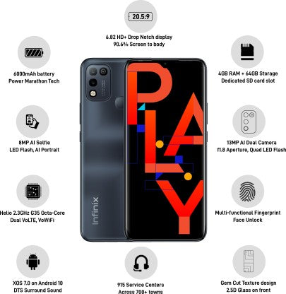 [Like New] INFINIX HOT 10 PLAY (OBSIDIAN BLACK, 64 GB)  (4 GB RAM)