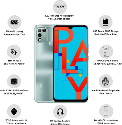 [Like New] INFINIX HOT 10 PLAY (MORANDI GREEN, 64 GB)  (4 GB RAM)