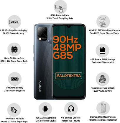 Infinix Hot 10S (95° Black, 64 GB)  (4 GB RAM)