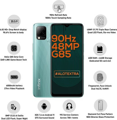 Infinix Hot 10S (Morandi Green, 64 GB)  (6 GB RAM)