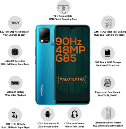 Infinix Hot 10S (Heart Of Ocean, 64 GB)  (6 GB RAM)