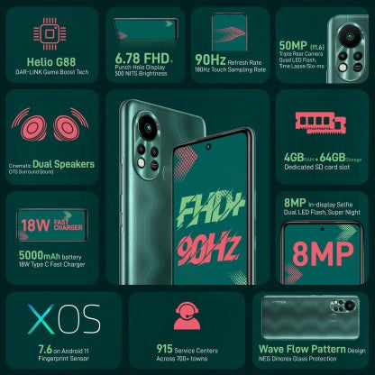 Infinix Hot 11S (Green Wave, 64 GB)  (4 GB RAM)