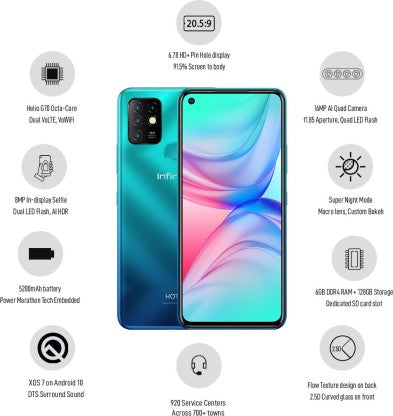 INFINIX HOT 10 (OCEAN WAVE, 128 GB)  (6 GB RAM)[Like New]