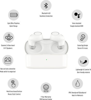 SNOKOR (BY INFINIX) IROCKER XE15 BLUETOOTH HEADSET  (WHITE, TRUE WIRELESS)