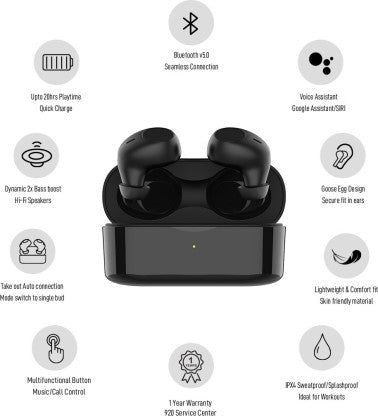 SNOKOR (BY INFINIX) IROCKER XE15 BLUETOOTH HEADSET  (BLACK, TRUE WIRELESS)