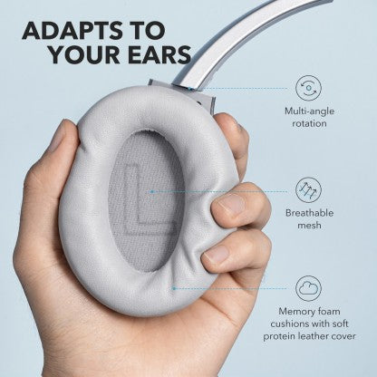 SOUNDCORE BY ANKER LIFE Q20 WITH HYBRID ACTIVE NOISE CANCELLATION ENABLED BLUETOOTH HEADSET  (SILVER, ON THE EAR)