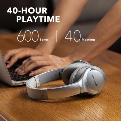 SOUNDCORE BY ANKER LIFE Q20 WITH HYBRID ACTIVE NOISE CANCELLATION ENABLED BLUETOOTH HEADSET  (SILVER, ON THE EAR)