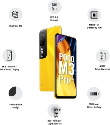 POCO M3 Pro 5G (Yellow, 64 GB)  (4 GB RAM)