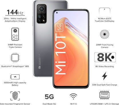Mi 10T (Lunar Silver, 128 GB)  (8 GB RAM)
