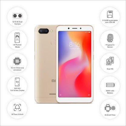Redmi 6 (Gold, 32 GB)  (3 GB RAM)