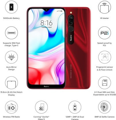 Redmi 8 (Ruby Red, 64 GB)  (4 GB RAM)