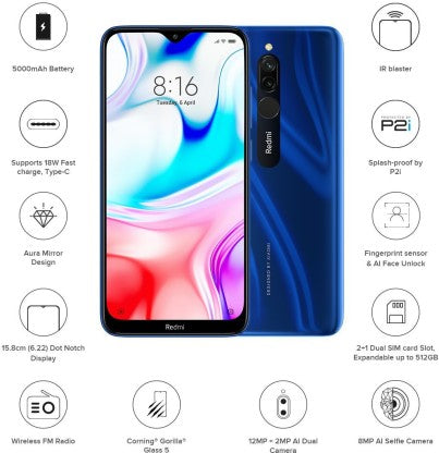 Redmi 8 (Sapphire Blue, 64 GB)  (4 GB RAM)