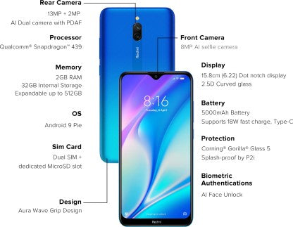 REDMI 8A Dual (Sea Blue, 32 GB)  (2 GB RAM)