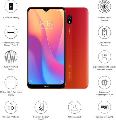 Redmi 8A (Sunset Red, 32 GB)  (3 GB RAM)