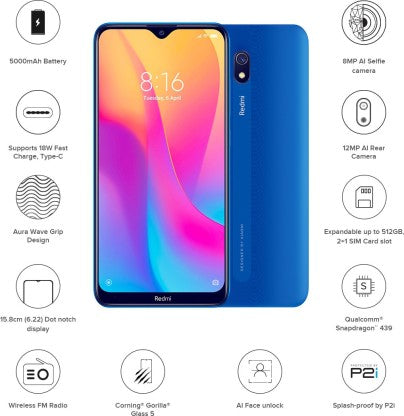 Redmi 8A (Ocean Blue, 32 GB)  (3 GB RAM) Redmi 8A (Ocean Blue, 32 GB)  (3 GB RAM)