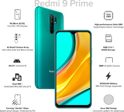 Redmi 9 Prime (Mint Green, 64 GB)  (4 GB RAM)