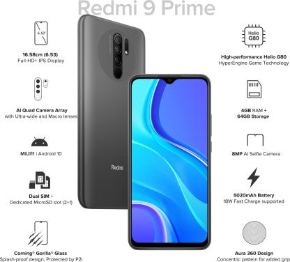 Redmi 9 Prime (Matte Black, 64 GB)  (4 GB RAM)