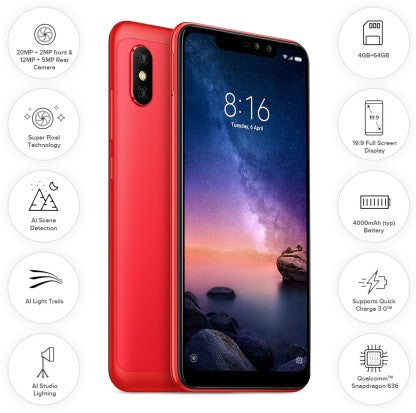 Redmi Note 6 Pro (Red, 64 GB)  (4 GB RAM)