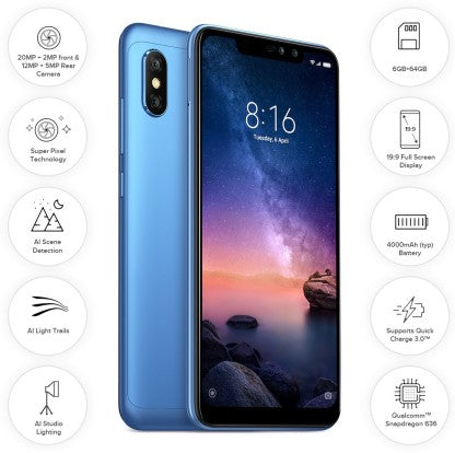 REDMI NOTE 6 PRO (BLUE, 64 GB)  (6 GB RAM)[Like New]