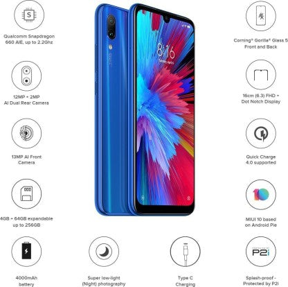 [Like New] REDMI NOTE 7 (SAPPHIRE BLUE, 64 GB)  (4 GB RAM)