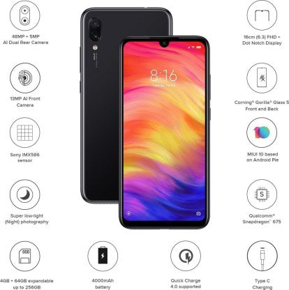 Redmi Note 7 Pro (Black, 64 GB)  (4 GB RAM)