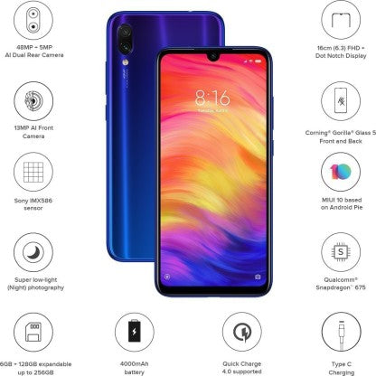 Redmi Note 7 Pro (Neptune Blue, 128 GB)  (6 GB RAM)