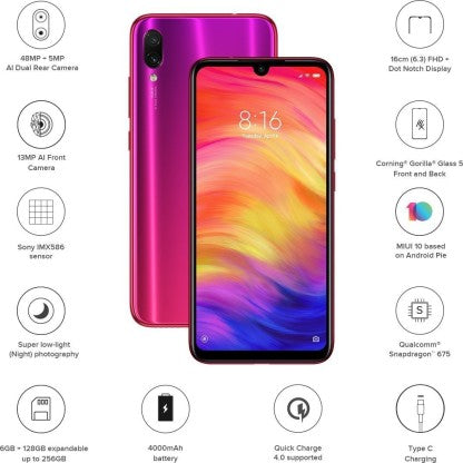 Redmi Note 7 Pro (Nebula Red, 128 GB)  (6 GB RAM)