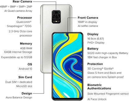 Redmi Note 9 Pro (Glacier White, 64 GB)  (4 GB RAM)