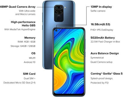 REDMI Note 9 (Pebble Grey, 128 GB)  (6 GB RAM)