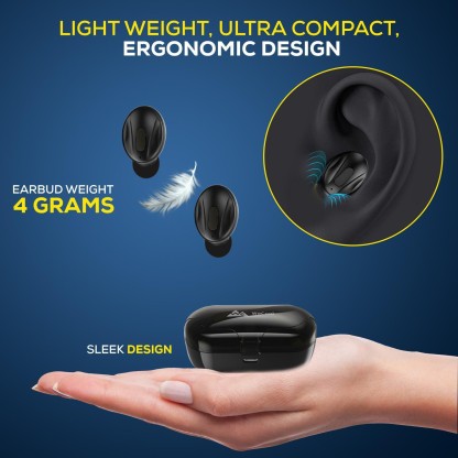 WECOOL MOONWALK MINI IN EAR BLUETOOTH EARBUDS WITH 16 HOURS PLAYTIME AND BATTERY INDICATOR CHARGING CASE BLUETOOTH HEADSETS WITH MIC BLUETOOTH HEADSET  (BLACK, TRUE WIRELESS)
