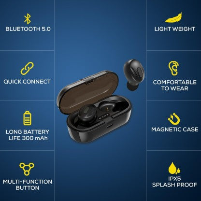 WECOOL MOONWALK MINI IN EAR BLUETOOTH EARBUDS WITH 16 HOURS PLAYTIME AND BATTERY INDICATOR CHARGING CASE BLUETOOTH HEADSETS WITH MIC BLUETOOTH HEADSET  (BLACK, TRUE WIRELESS)
