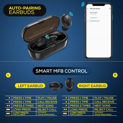 WECOOL MOONWALK MINI IN EAR BLUETOOTH EARBUDS WITH 16 HOURS PLAYTIME AND BATTERY INDICATOR CHARGING CASE BLUETOOTH HEADSETS WITH MIC BLUETOOTH HEADSET  (BLACK, TRUE WIRELESS)