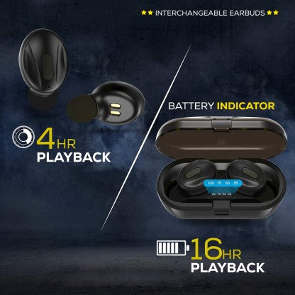 WECOOL MOONWALK MINI IN EAR BLUETOOTH EARBUDS WITH 16 HOURS PLAYTIME AND BATTERY INDICATOR CHARGING CASE BLUETOOTH HEADSETS WITH MIC BLUETOOTH HEADSET  (BLACK, TRUE WIRELESS)