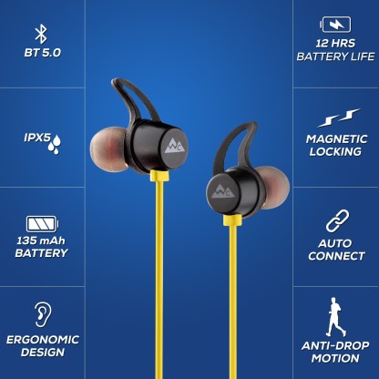 WECOOL NECKBAND WIRELESS HEADPHONES WITH 12 HOURS PLAY TIME BLUETOOTH HEADSET  (YELLOW, BLACK, IN THE EAR)